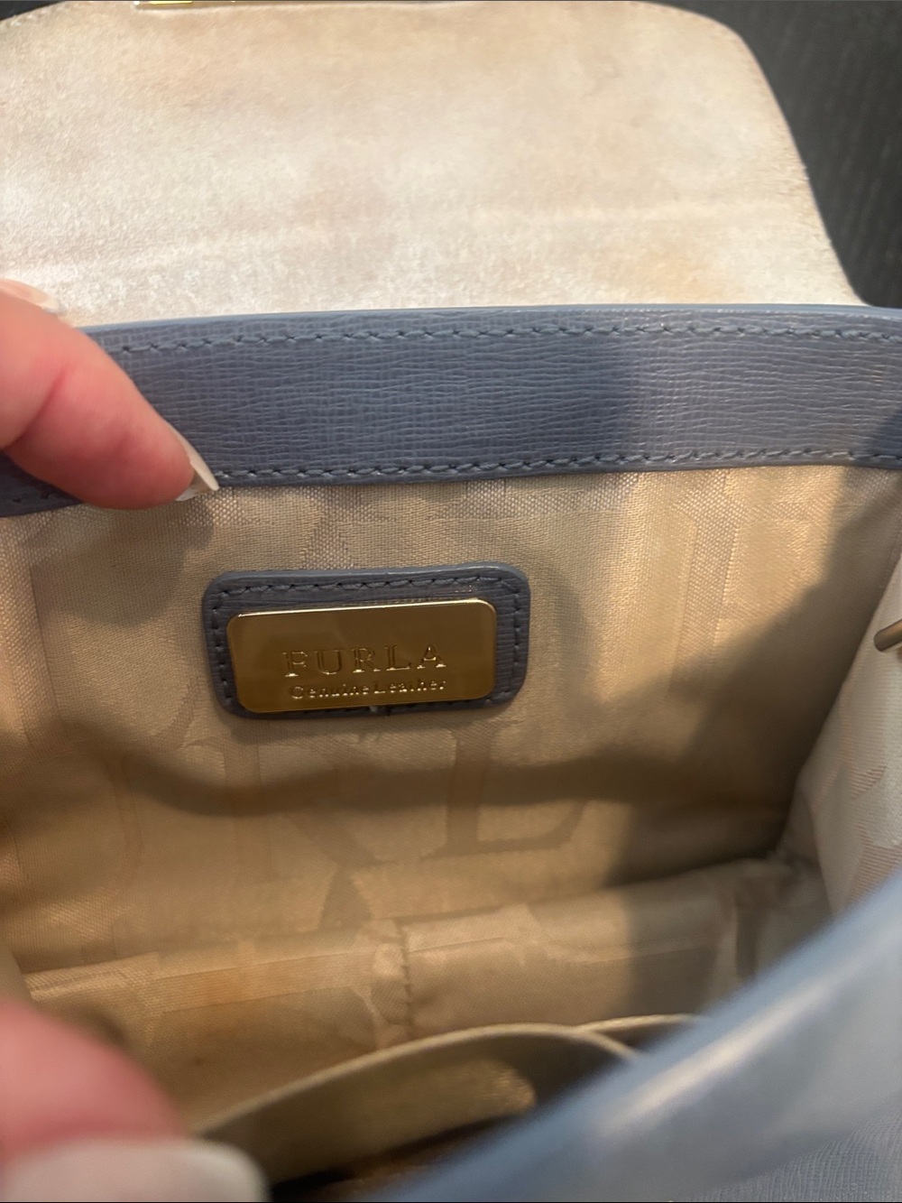 Furla Saffiano Leather Crossbody in Light Gray with Gold Plate - Picture 12 of 14